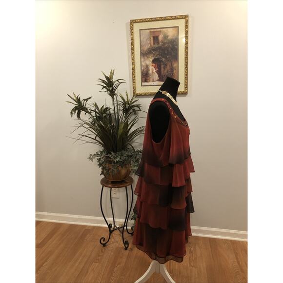 Signature By Robbie Bee Woman 18W Dress Scoop Neck Burgundy Boho Preppy Layered - Picture 2 of 8